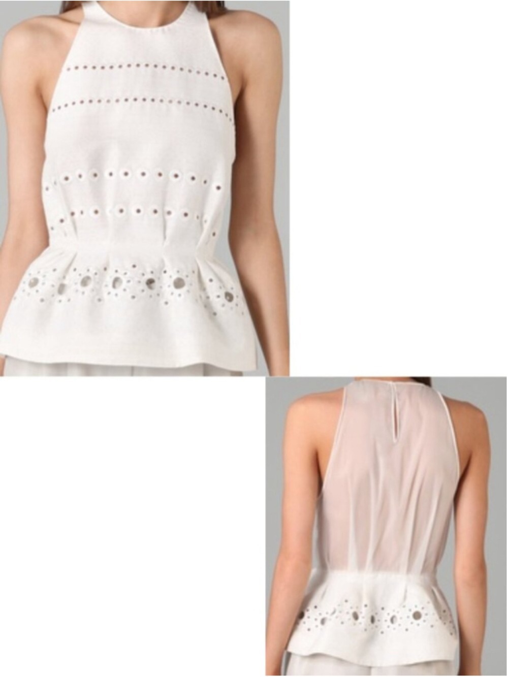 3.1 Phillip Lim Peplum Eyelet Top with Sheer Silk Back Size 4